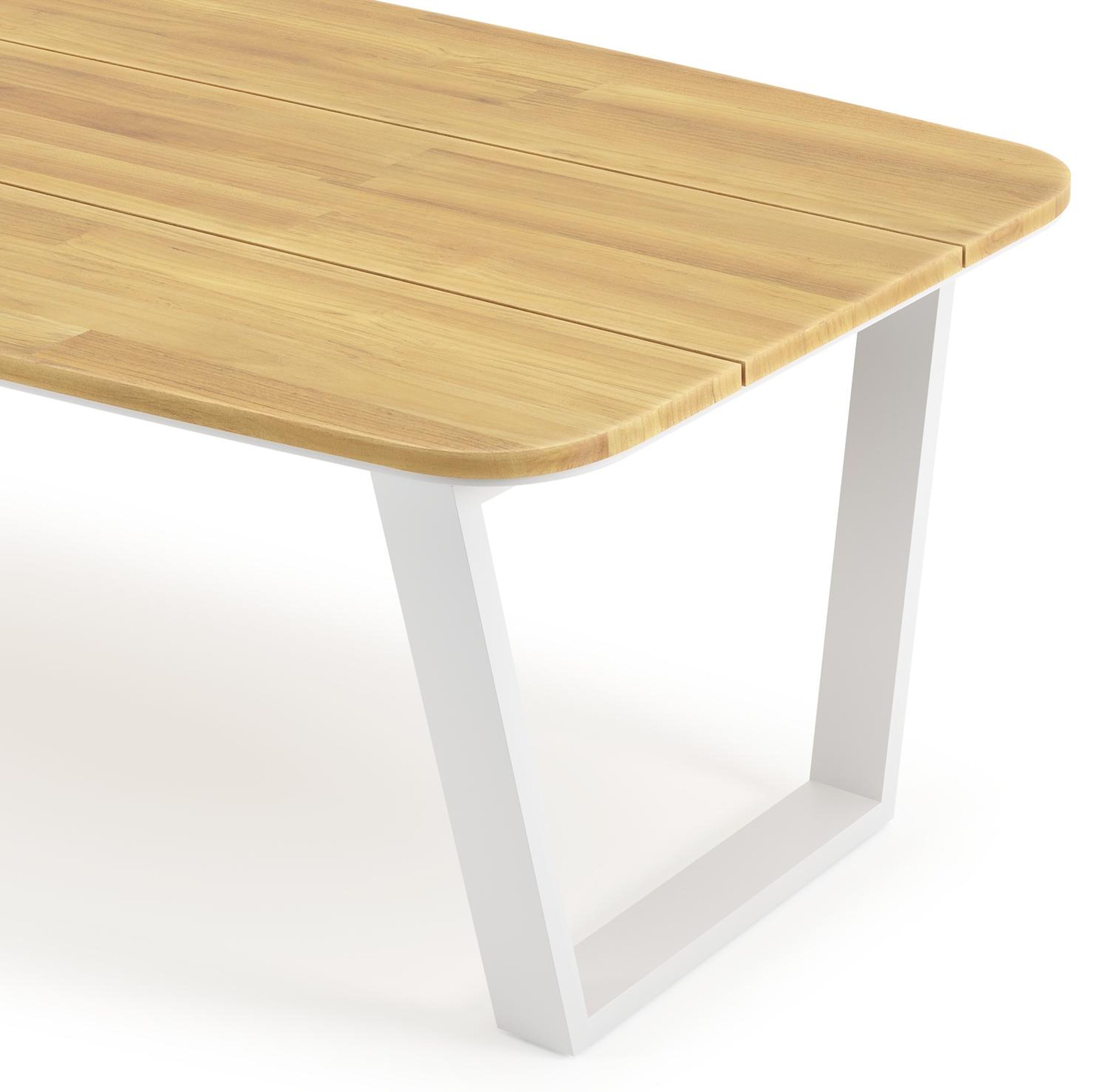 Pagino tuintafel bootvorm in wit aluminium en teak - L 255 x B 115 x H 73 cm