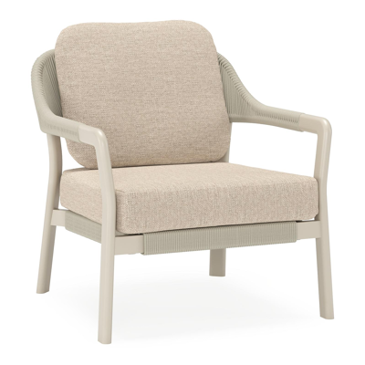 Fauteuil de jardin Tamariu en aluminium beige et corde ronde tissée verticalement beige et coussins en weather+ softtouch rustic