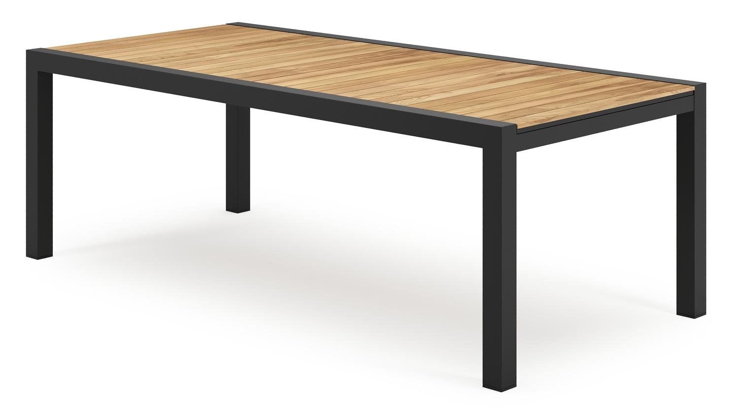Calobra verlengbare tuintafel in zwart aluminium en teak - L 220/330 x B 107 x H 75 cm