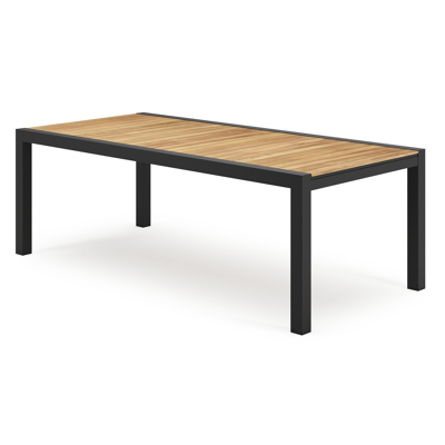Calobra verlengbare tuintafel in zwart aluminium en teak - L 220/330 x B 107 x H 75 cm