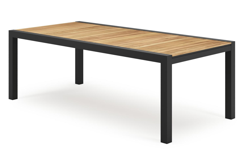 Calobra verlengbare tuintafel in zwart aluminium en teak - L 220/330 x B 107 x H 75 cm