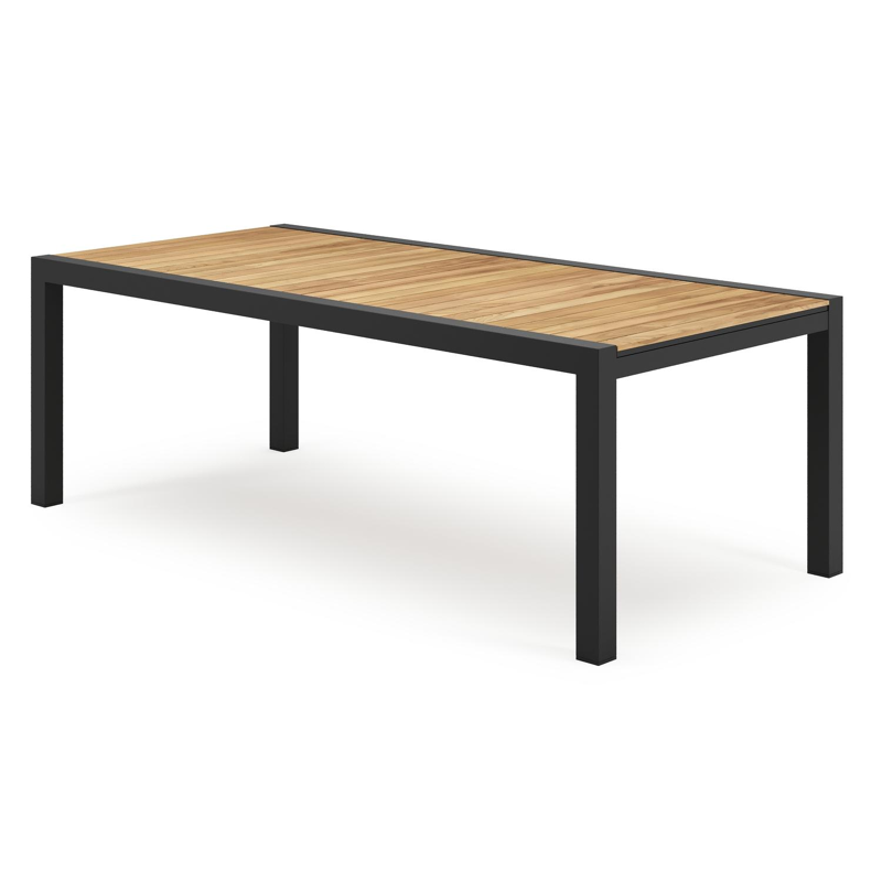 Calobra verlengbare tuintafel in zwart aluminium en teak - L 220/330 x B 107 x H 75 cm