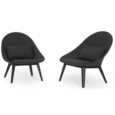 Cesano loungezetels 2 x 1-zit in zwart aluminium en zwart textilene met grijs textilene kussen