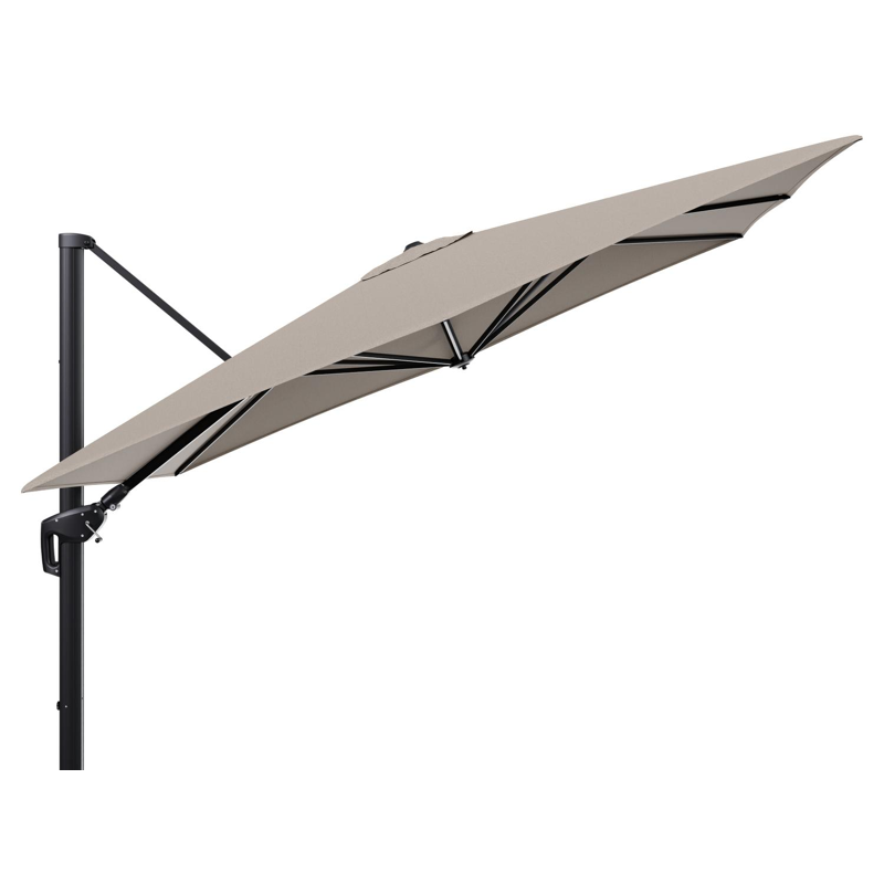 Minore zweefparasol tiltfunctie in zwart aluminium en parasoldoek in All Weather Sunbrella® Luxe Savane Coconut - L1 280 x L2: 370 cm (zonder voet) (zonder voet)