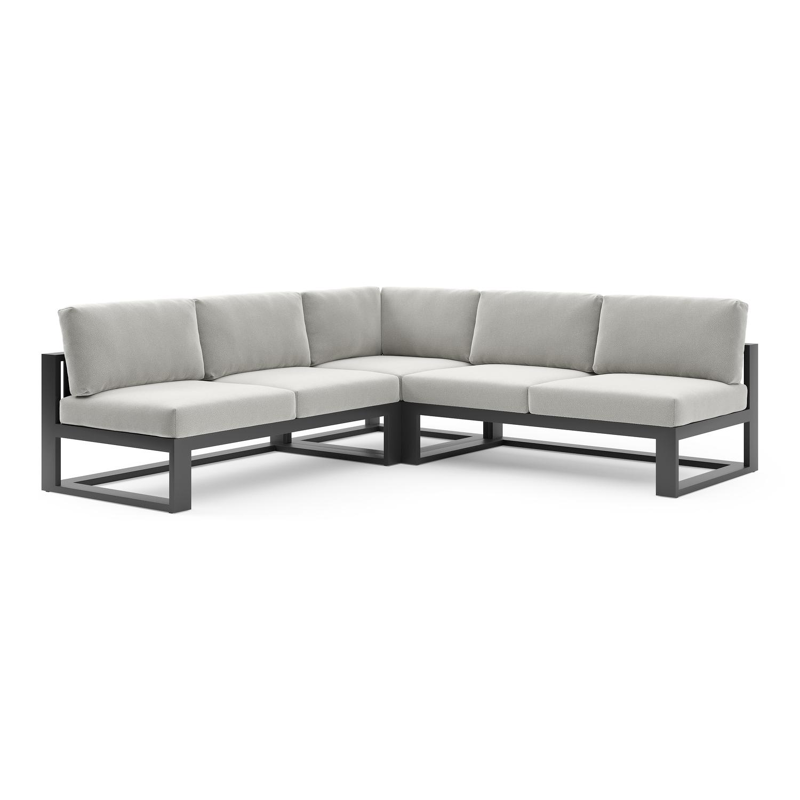 Salon de jardin d'angle Verato en aluminium noir et coussins en all weather sunbrella® luxe lopi ash