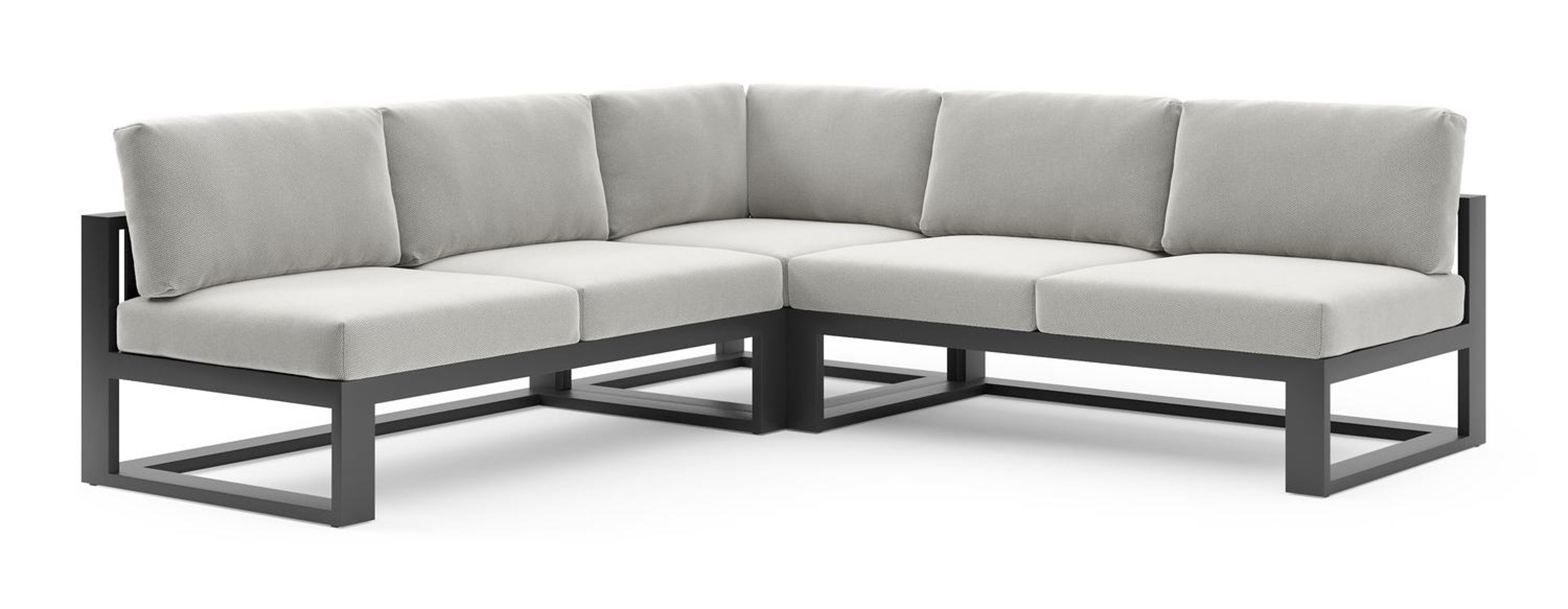 Verato loungehoek in zwart aluminium met lopi ash all weather sunbrella® luxe kussen