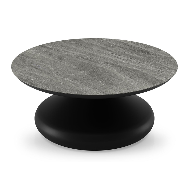 Bomero loungetafel rond in zwart aluminium en volkeramiek Aspen Grey - Dia. 84 x H 32.2 cm