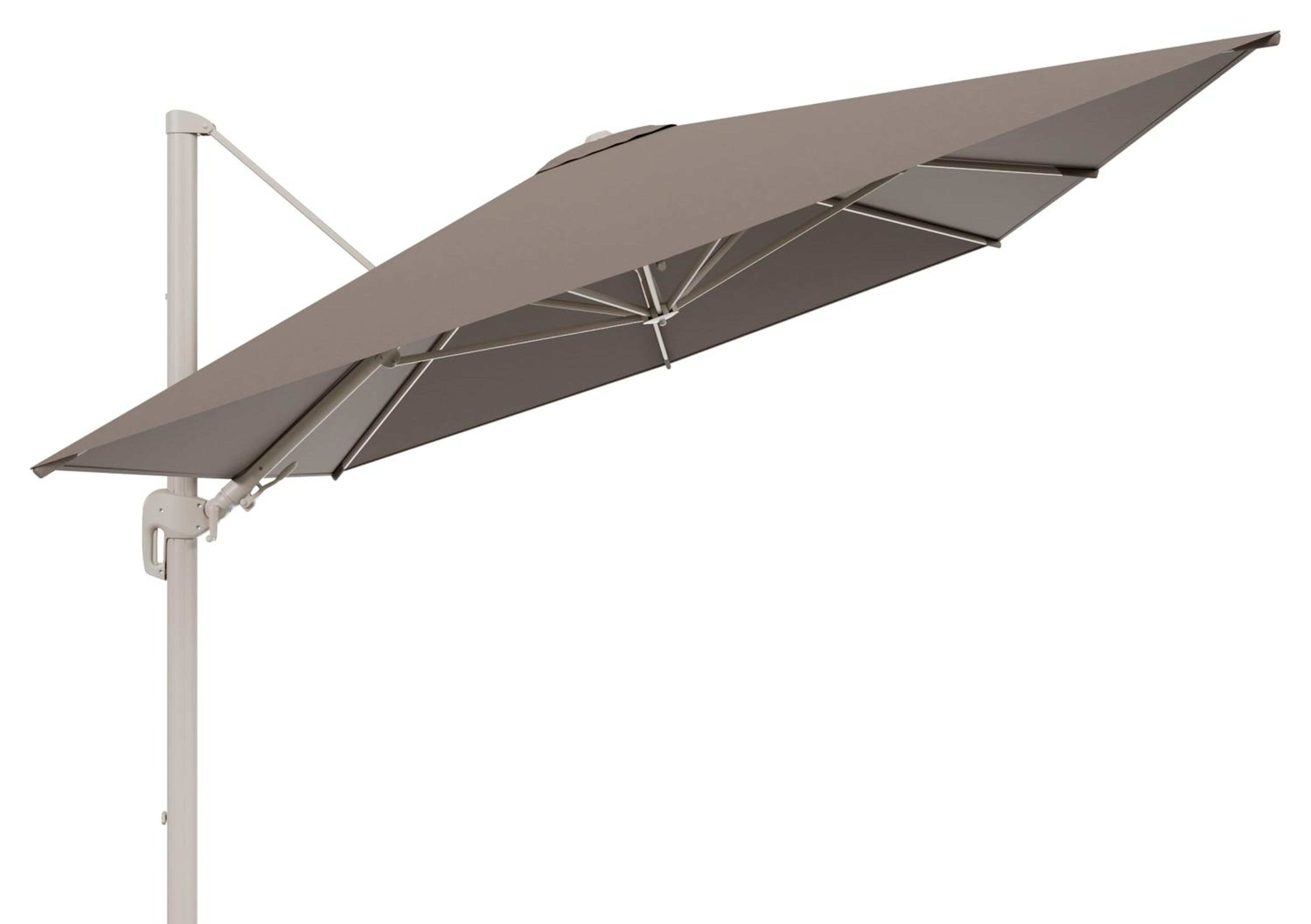 Parasol pendant Rufina avec fonction tilt en aluminium beige et toile de parasol en All Weather Sunbrella® Luxe Natte Heather Grey  - Lg.1 400 x Lg.2 300 cm (sans pied de parasol
