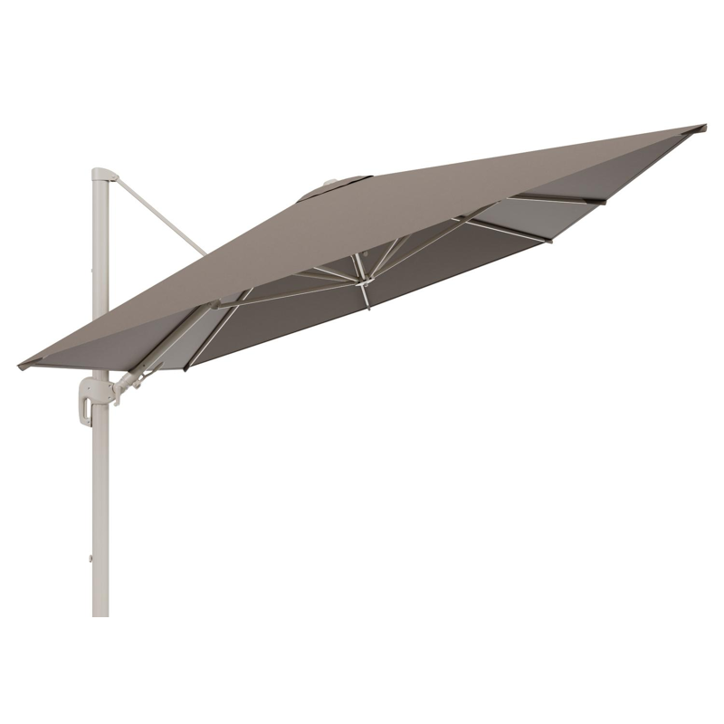 Rufina zweefparasol tiltfunctie in beige aluminium en parasoldoek in All Weather Sunbrella® Luxe Natte Heather Grey - L1 400 x L2 300 cm (zonder voet) (zonder voet)