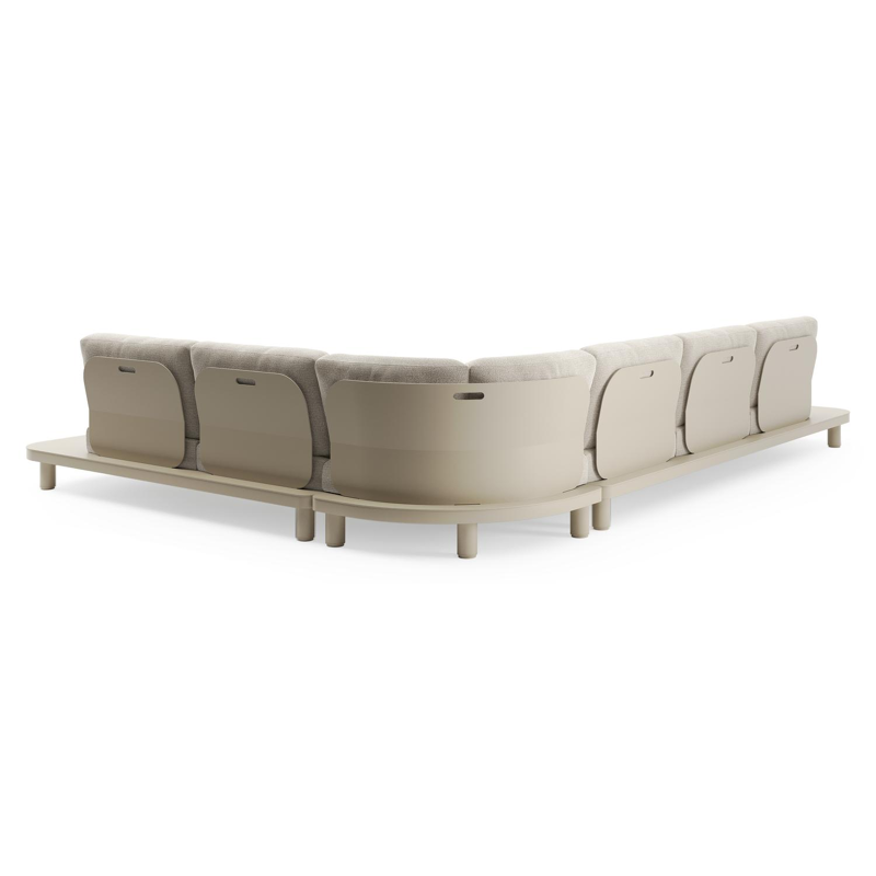 Salon de jardin d'angle Donato en aluminium beige et coussins en All Weather Cosytica catania sand