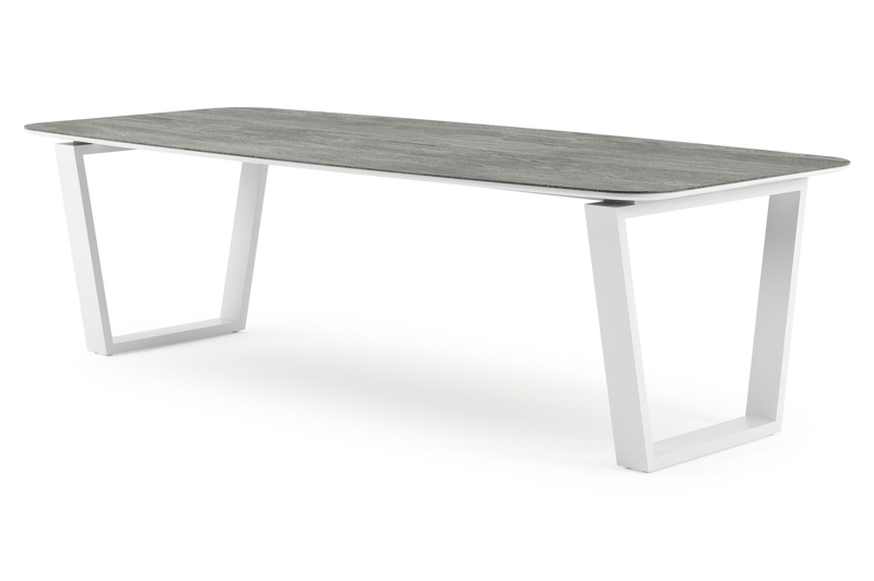 Pagino tuintafel bootvorm in wit aluminium en volkeramiek Aspen Grey - L 255 x B 115 x H 73 cm