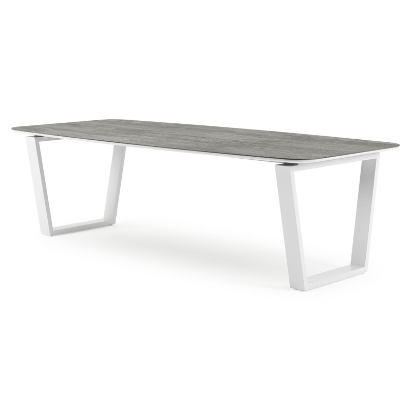 Pagino tuintafel bootvorm in wit aluminium en volkeramiek Aspen Grey - L 255 x B 115 x H 73 cm