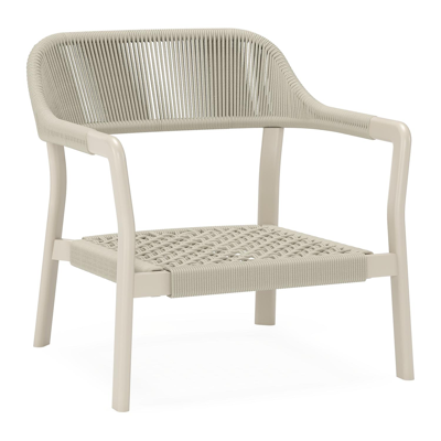 Fauteuil de jardin Tamariu en aluminium beige et corde ronde tissée verticalement beige et coussins en weather+ softtouch rustic