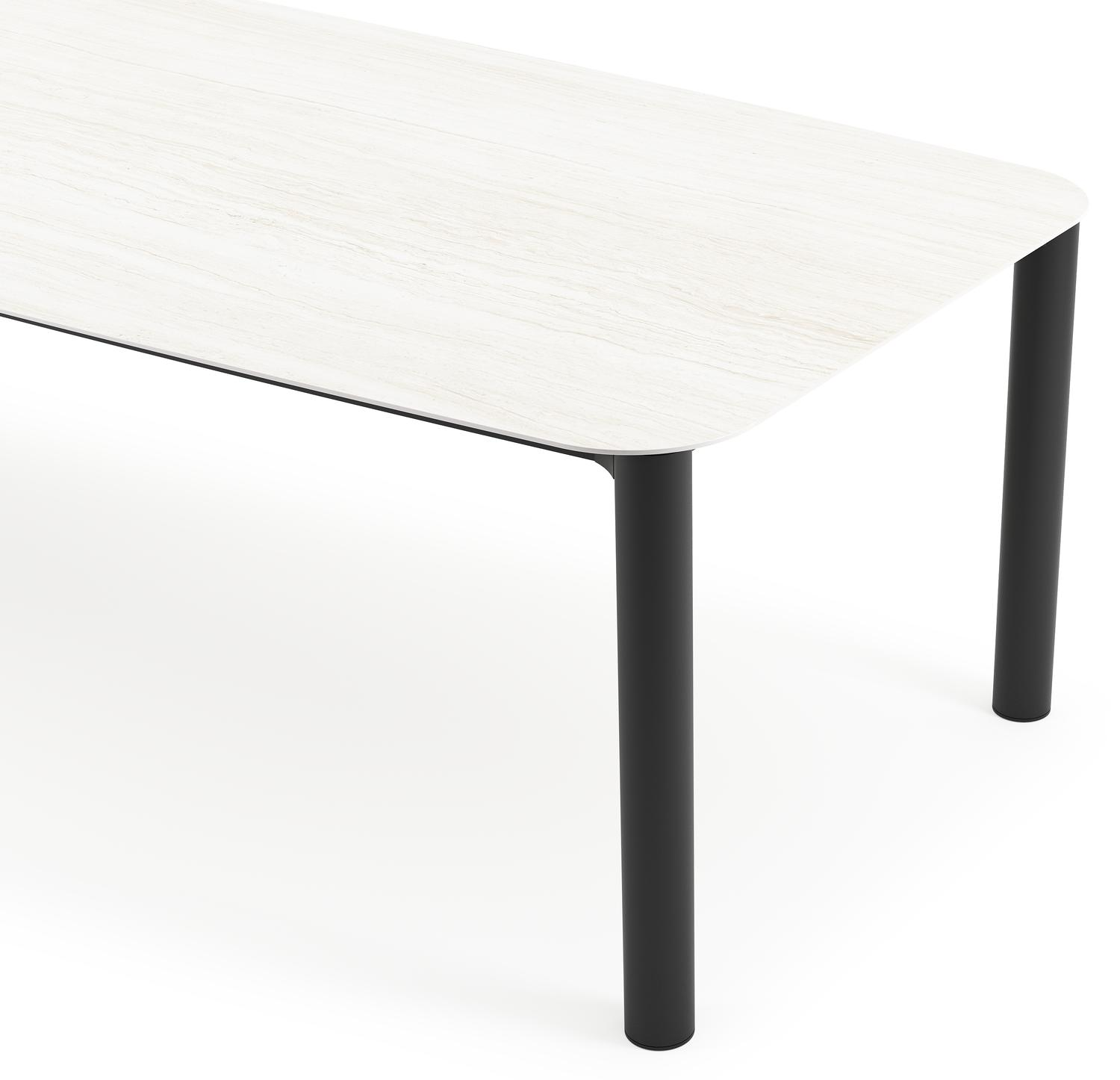 Orso tuintafel bootvorm in zwart aluminium en volkeramiek calista - L 315 x B 115 x H 75 cm