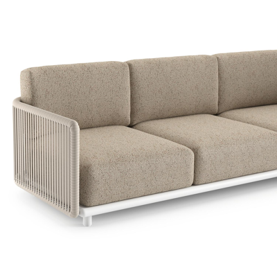 Organo loungehoek in wit aluminium en beige verticaal geweven luxe vlakke rope met bora jungle all weather Cosytica kussen