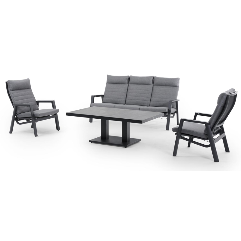 Prato loungeset in zwart aluminium met grijs weather+ softtouch kussens