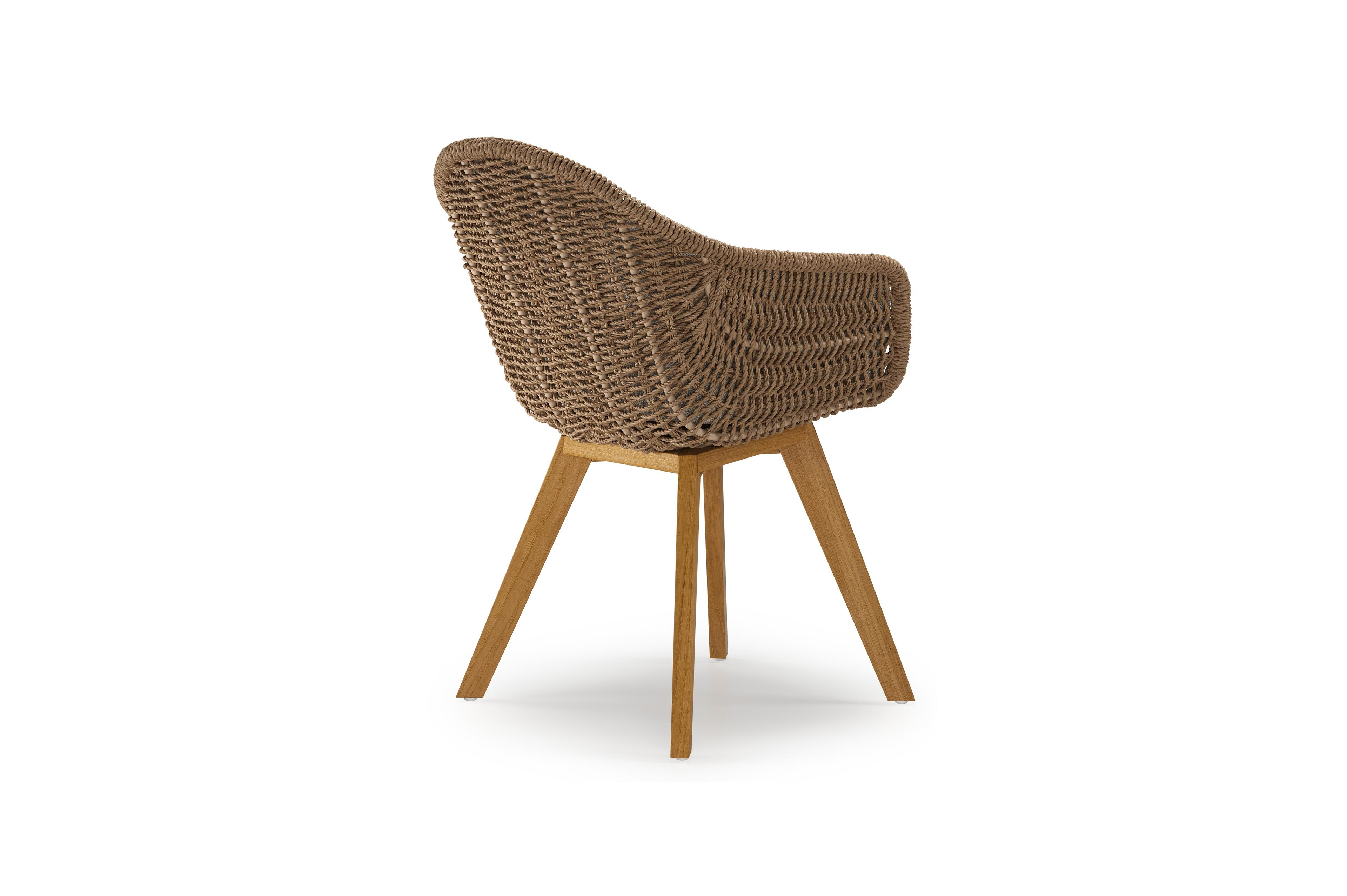 Pagino tuinstoel in teak en bruin ronde wicker met kussen in chartres pewter all weather sunbrella® luxe