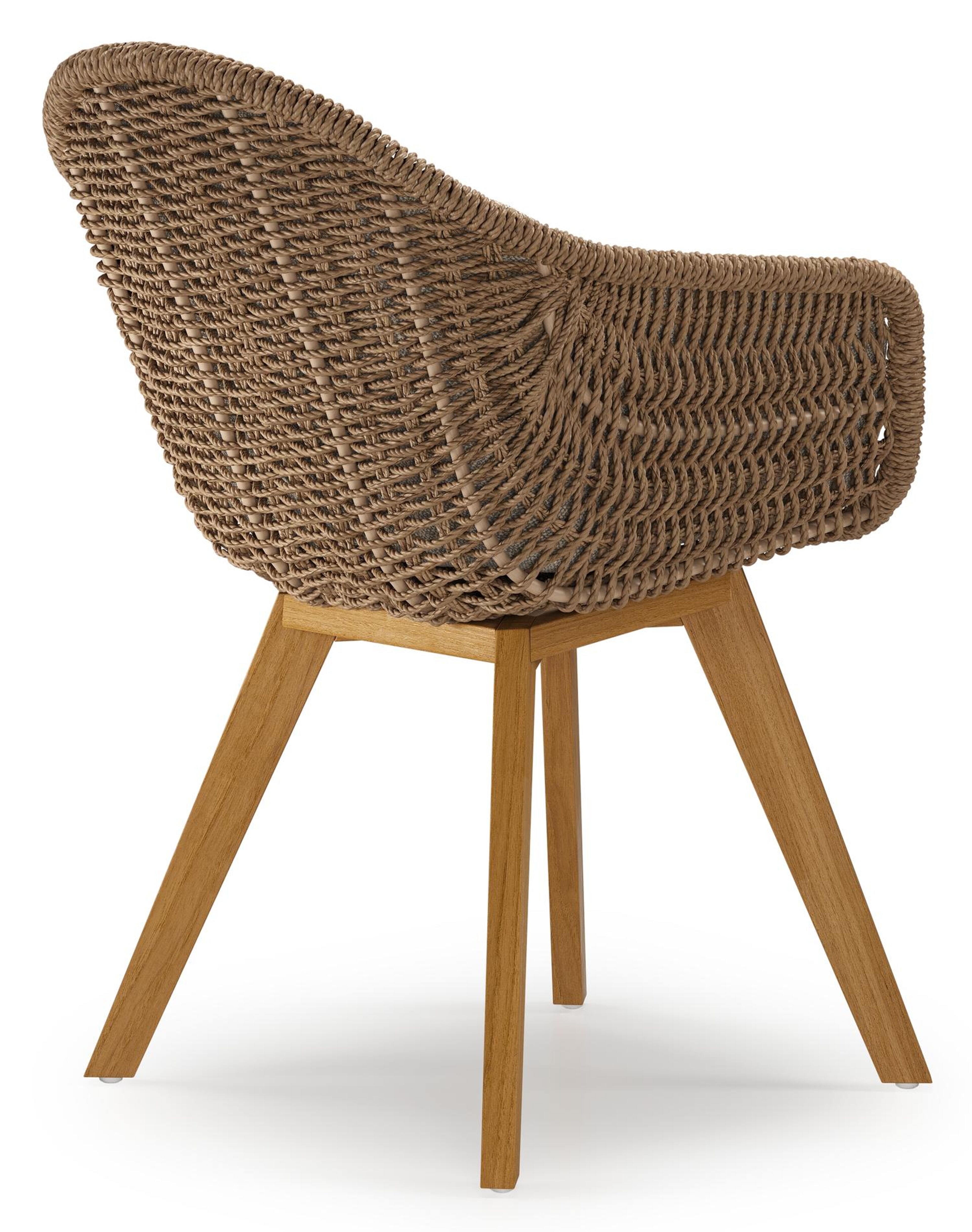 Pagino tuinstoel in teak en bruin ronde wicker met kussen in chartres pewter all weather sunbrella® luxe