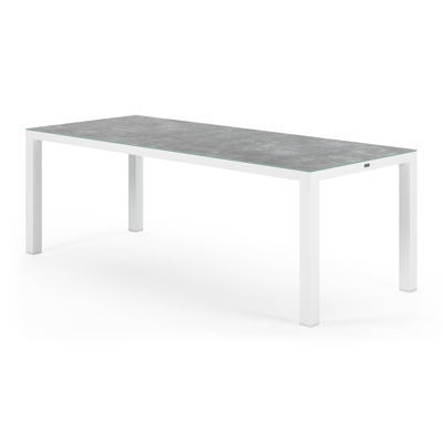 Varese tuinset in wit aluminium en grijs keramisch glas tafelblad met 8 stapelbare Calobra tuinstoelen