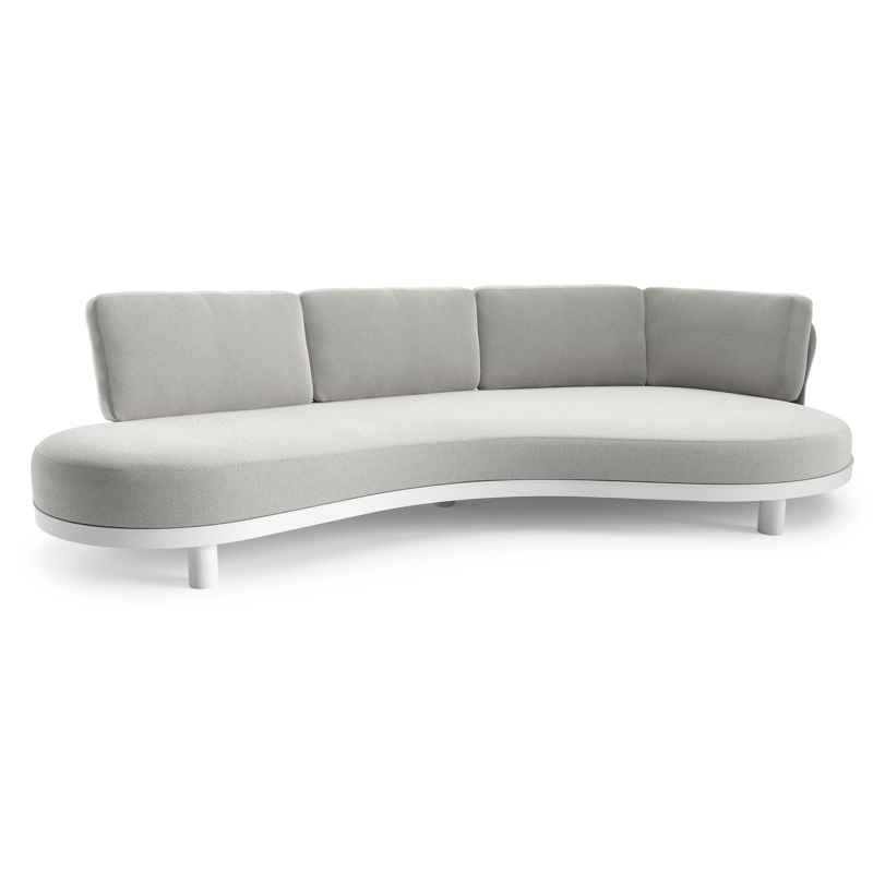 Canapé de jardin Donato en aluminium blanc et coussins en all weather sunbrella® luxe lopi ash