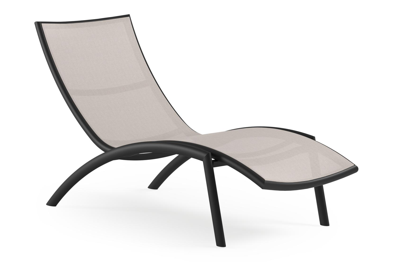 Siena ligbed in zwart aluminium en beige single textileen