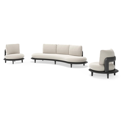 Bomero loungeset in zwart aluminium met firenze natural all weather solica kussen