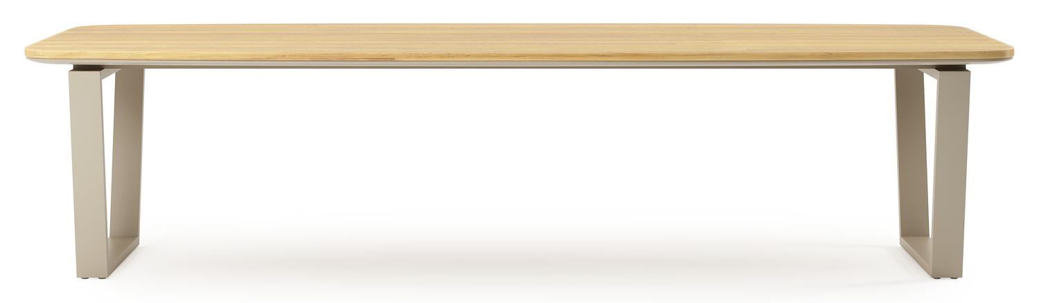 Table de jardin Pagino forme de bateau en aluminium beige et teck Lg. 315 x Lrg. 115 x Haut. 73 cm