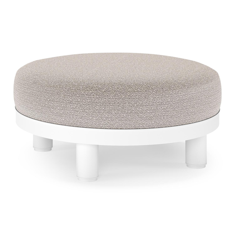 Salon de jardin pouf Donato en aluminium blanc et coussins en all Weather Sunbrella® Luxe Wander Granite
