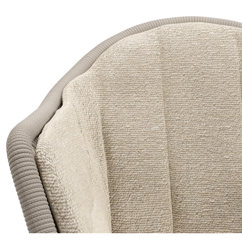 Chaise de jardin Pagino en aluminium noir et corde ronde tissée verticalement beige avec coussin en marbella sand all weather cosytica