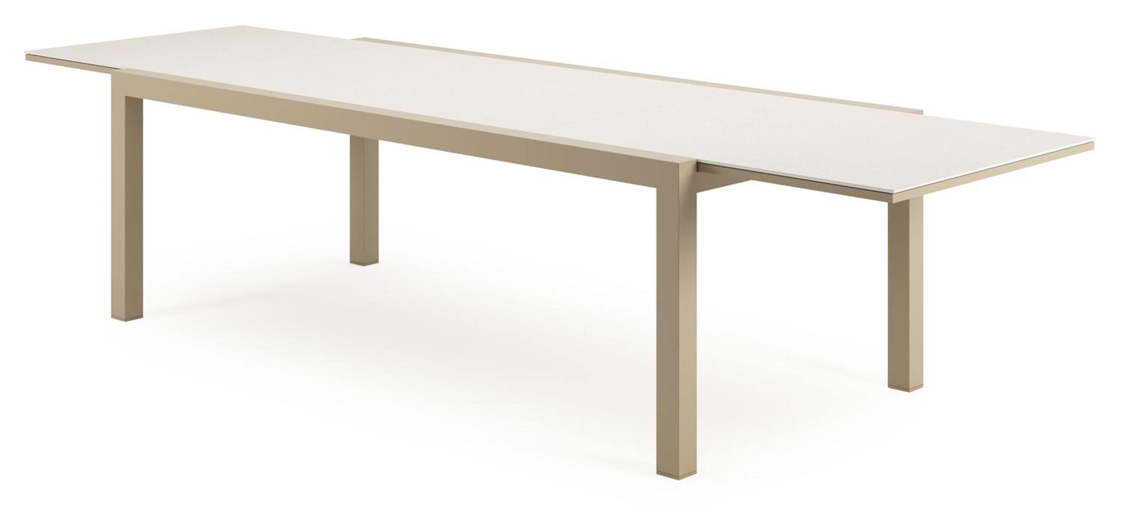 Calobra verlengbare tuinset rechthoekig in beige aluminium en sintered stone Crema minerale met 10 Madura tuinstoelen