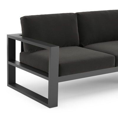 Salon de jardin d'angle Verato en aluminium noir et coussins en all weather sunbrella® luxe natte sooty