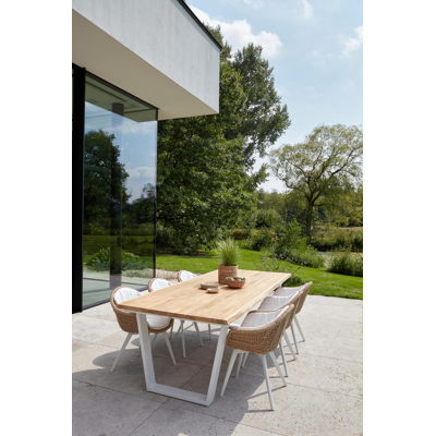Pagino tuintafel boomstam in wit aluminium en teak - L 240 x B 100 x H 73,5 cm