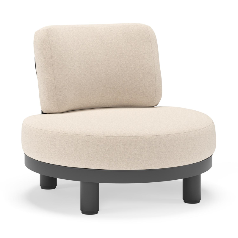 Donato loungestoel in zwart aluminium met all weather sunbrella® luxe Heritage Ash kussen