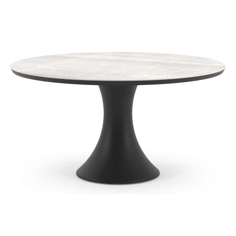 Table de jardin Fano ronde en aluminium noir et céramique pleine Taj Mahal - Diam. 148 x Haut. 75 cm