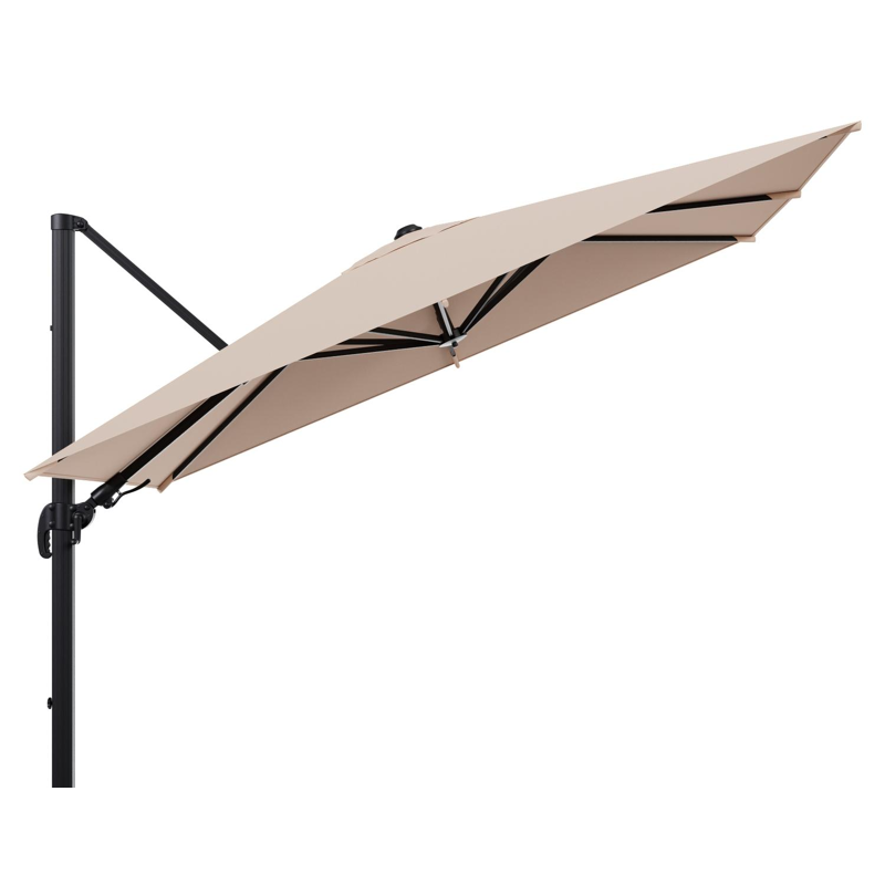 Avola zweefparasol met tiltfunctie in zwart aluminium en All Weather Sunbrella Premium Natte Linen Chalk parasoldoek - L1 200 x L2 300 cm (zonder voet)