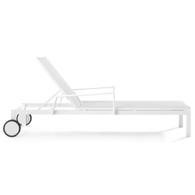 Caravelle verstelbaar ligbed in wit aluminium met grijs textilene met armleuning