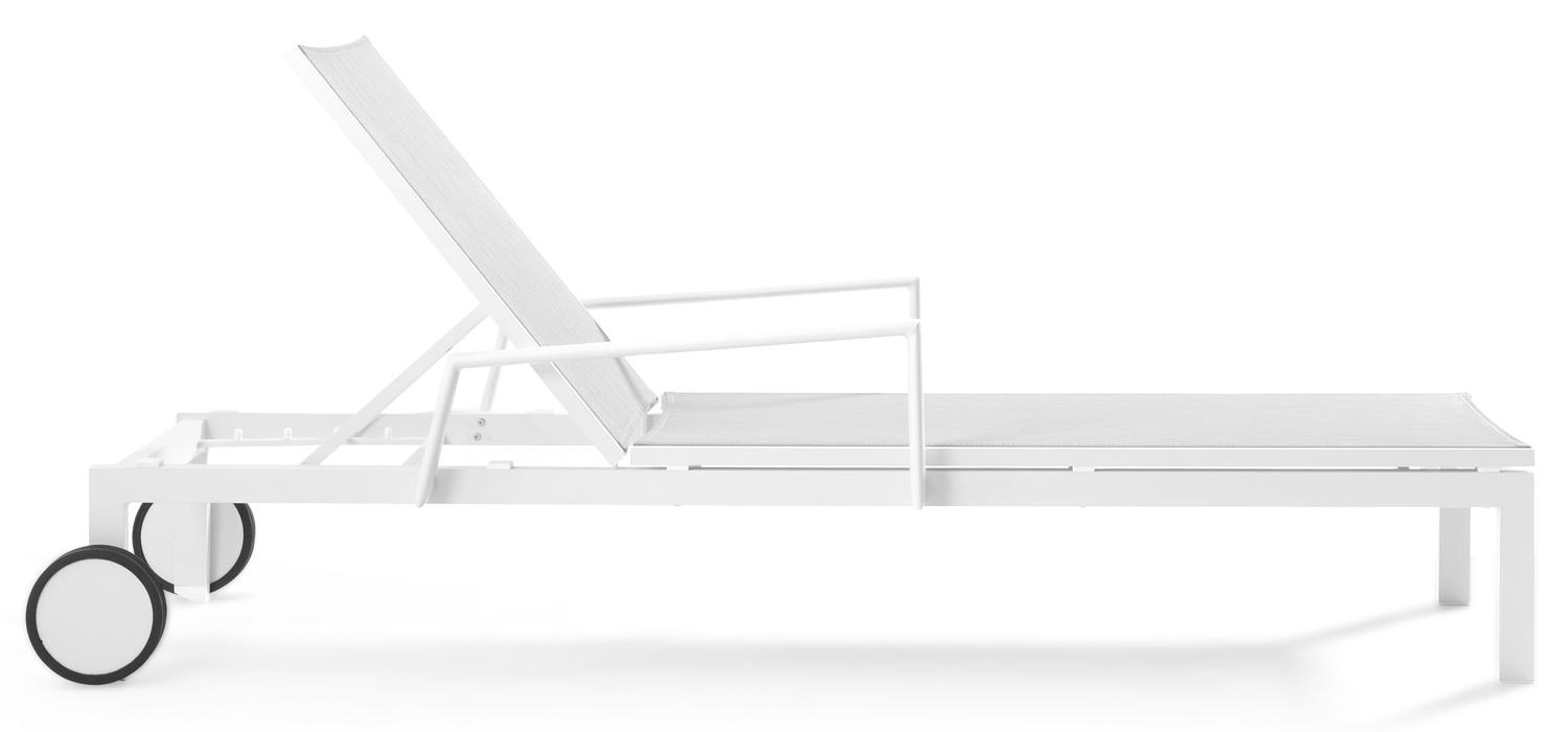Chaise longue réglable Caravelle en aluminium blanc avec textilène gris avec accoudoir