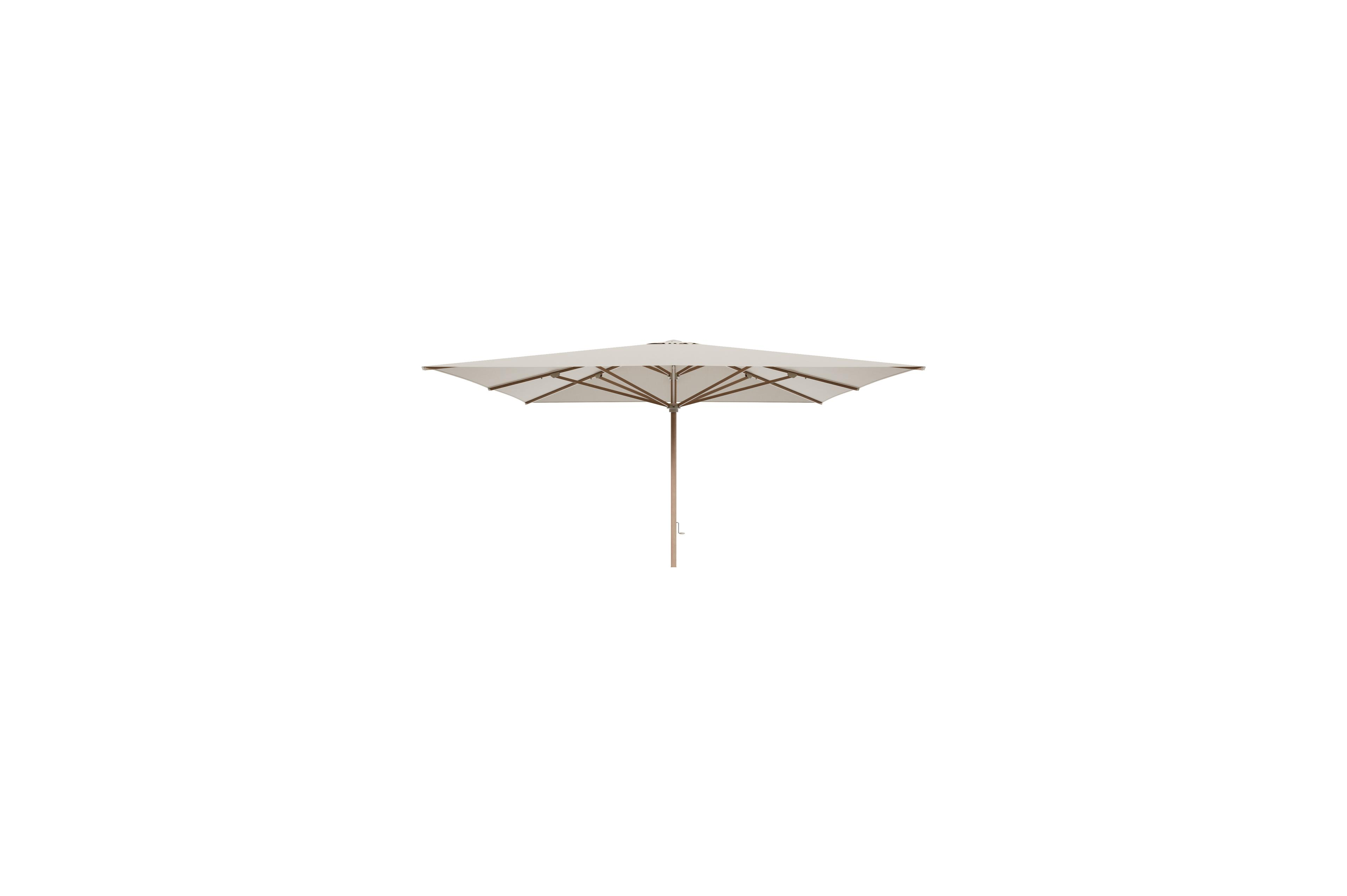 Solino staanparasol in aluminium houtlook met beige all weather sunbrella® premium parasoldoek - L1 400 x L2 400 cm (zonder voet)