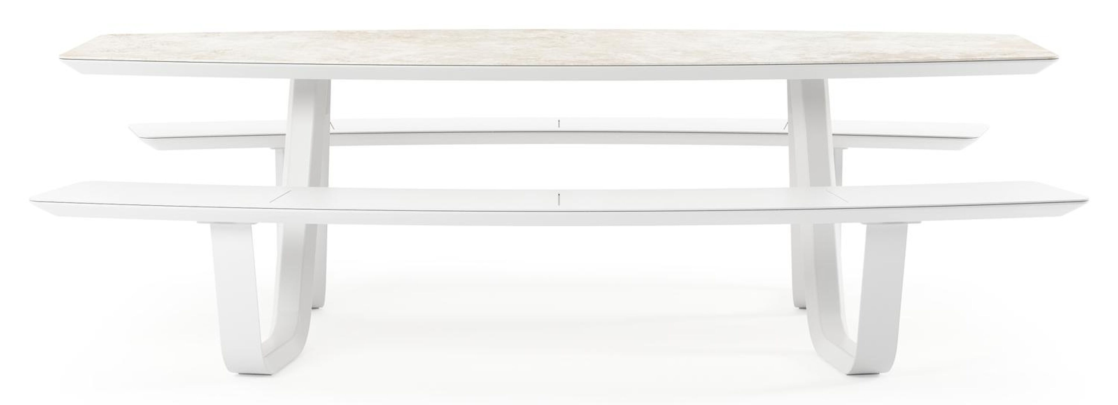 Forno picknicktafel bootvorm bootvorm in wit aluminium en volkeramiek Rapolano L 240 x B 181 cm