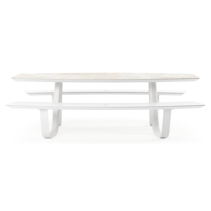 Forno picknicktafel bootvorm bootvorm in wit aluminium en volkeramiek Rapolano L 240 x B 181 cm