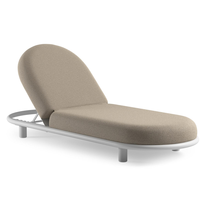 Chaise longue réglable Lomano en aluminium blanc avec marbella beige all weather cosytica coussin