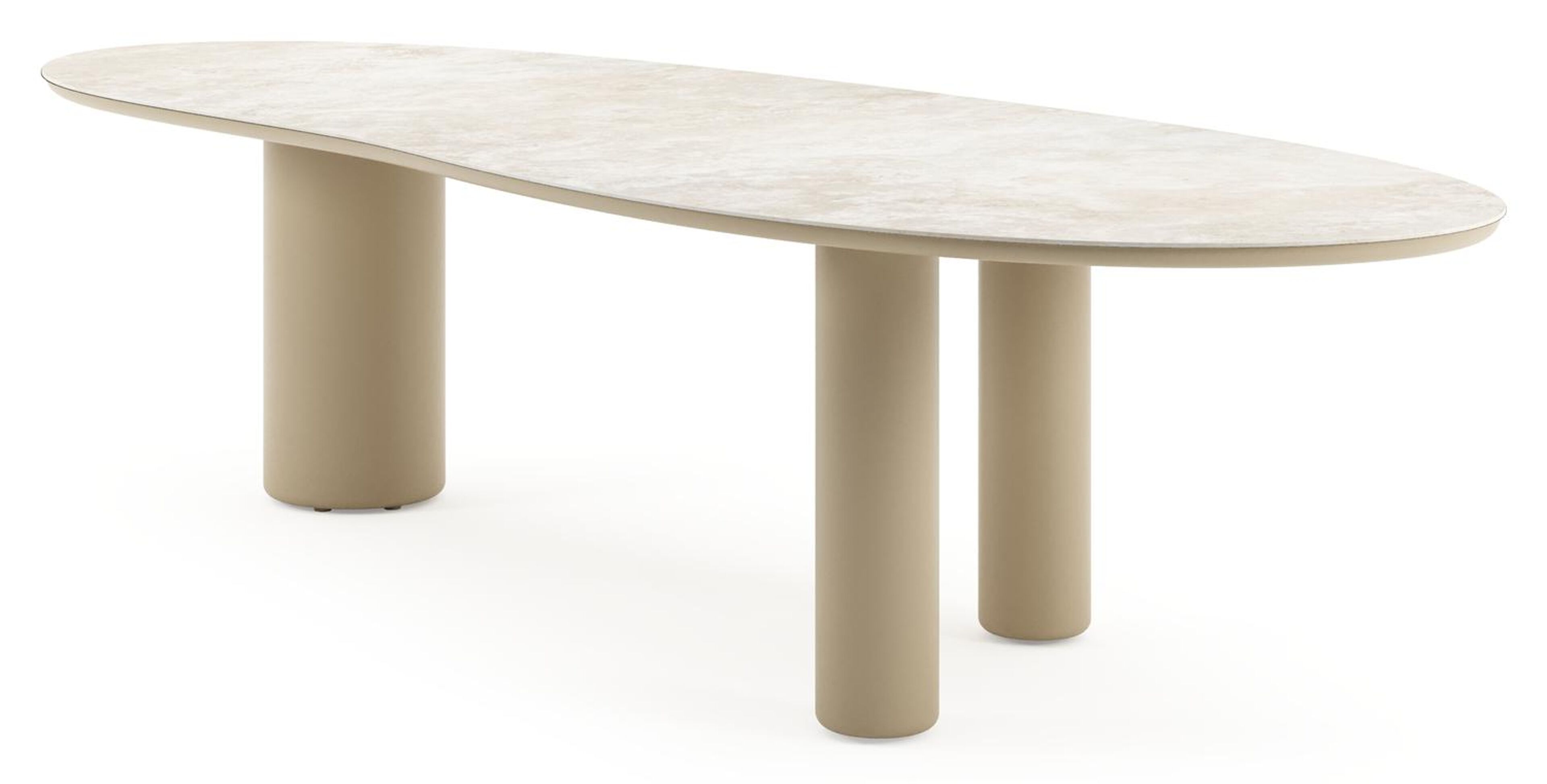 Table de jardin Amico organique en aluminium beige et céramique pleine Rapolano - Lg. 320 x Lrg. 120 x Haut. 73.5 cm