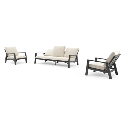 Salon de jardin Cirello en aluminium noir et coussins en all weather cosytica althea off white