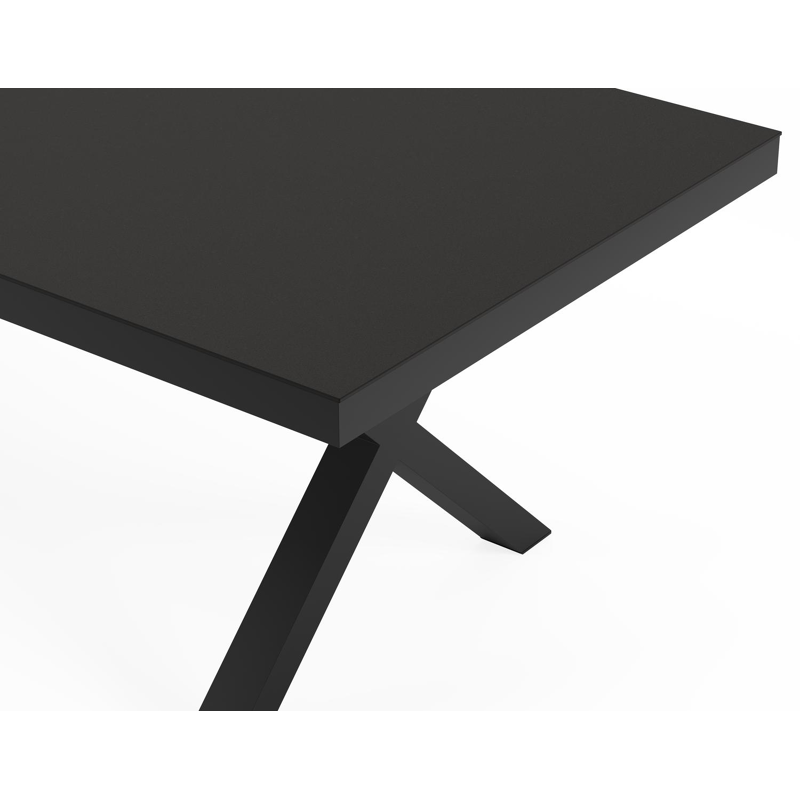Reza rechthoekige tuinset in zwart aluminium en sintered stone notte minerale met 10 Artena tuinstoelen