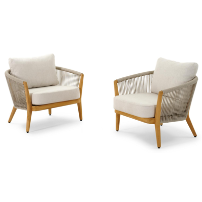 Fauteuil de jardin Orso 2 x 1-pl en teck et corde beige avec coussin en all weather sunbrella® luxe lopi marble