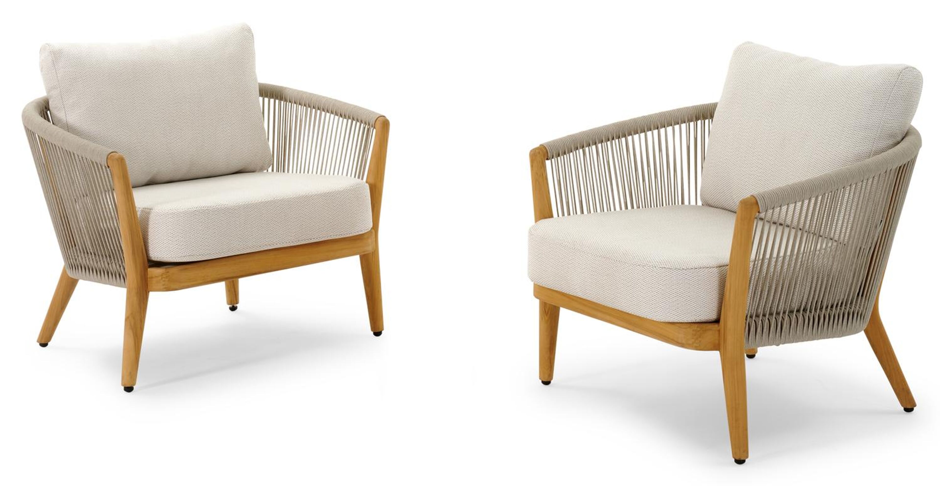 Orso loungezetel 2 x 1-zit in teak en beige rope met lopi marble all weather sunbrella® luxe kussen