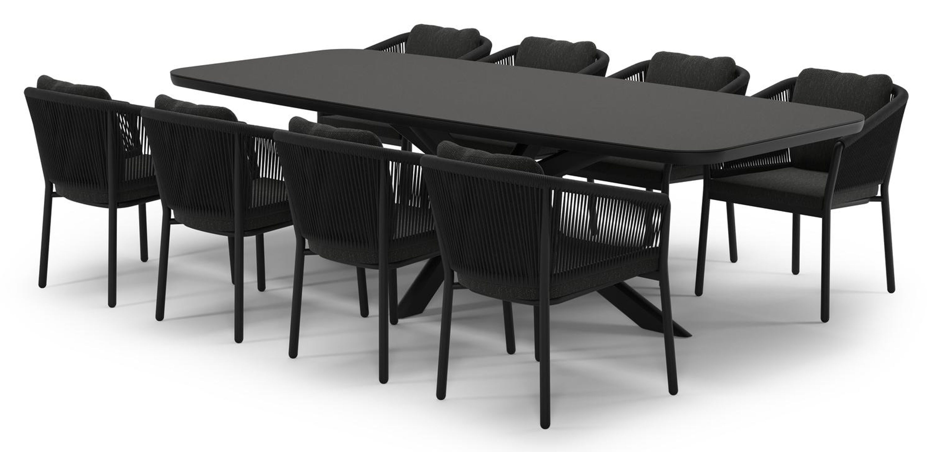 Ensemble de jardin Pamplona en aluminium noir et sintered stone notte minerale avec 8 chaises de jardin Gerona