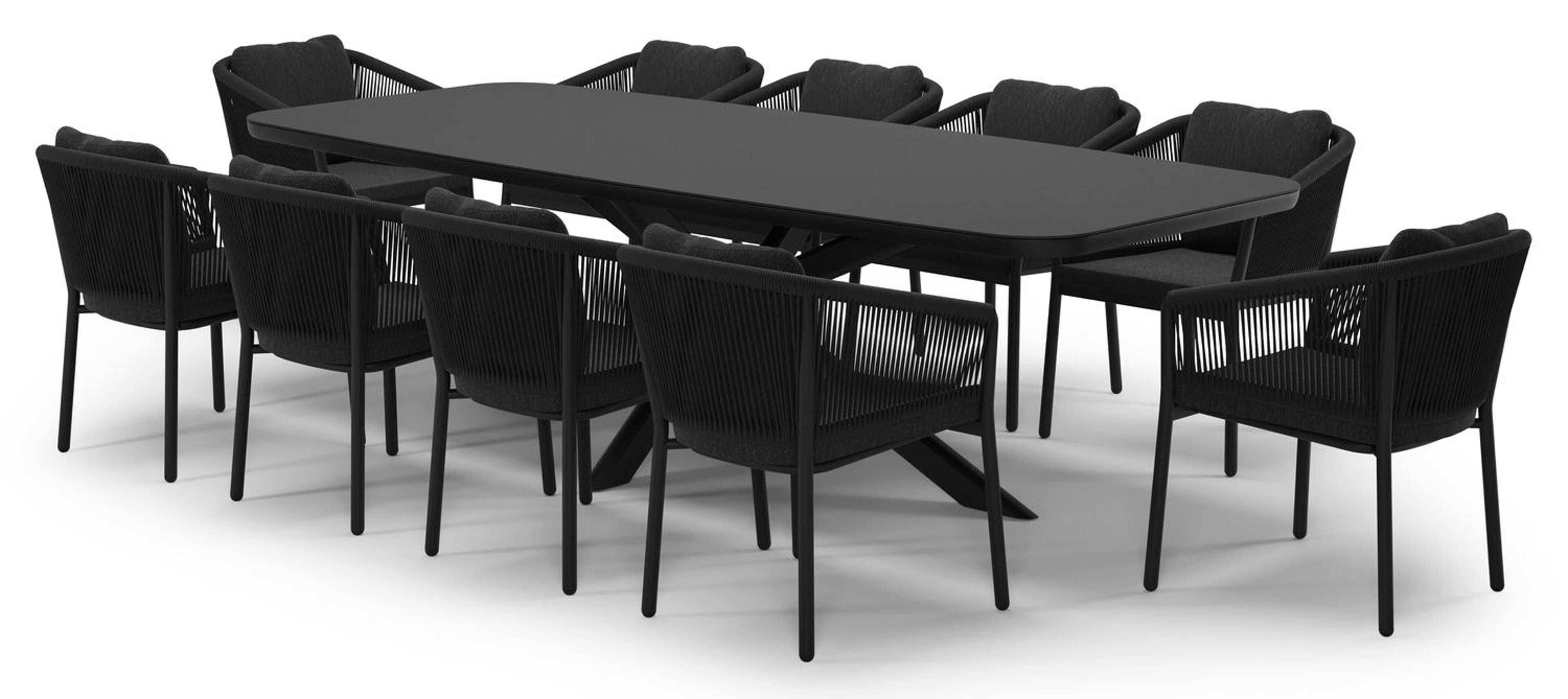 Ensemble de jardin Pamplona en aluminium noir et sintered stone notte minerale avec 10 chaises de jardin Gerona