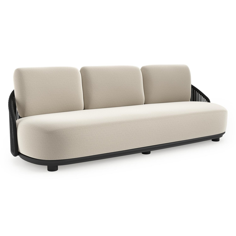 Vadelo loungebank in zwart aluminium en zwart verticaal geweven ronde rope met lopi marble all weather sunbrella® luxe kussen