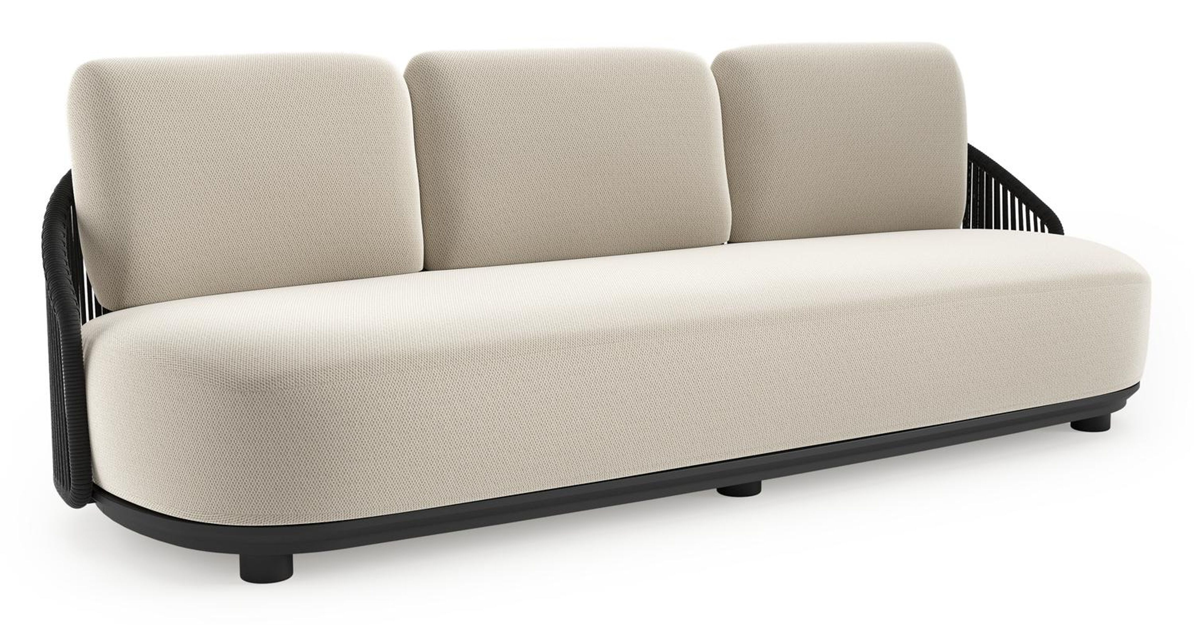 Vadelo loungebank in zwart aluminium en zwart verticaal geweven ronde rope met lopi marble all weather sunbrella® luxe kussen